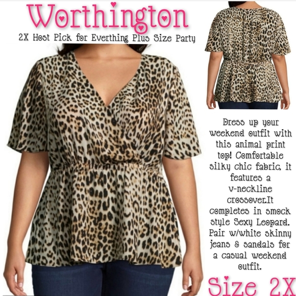 Worthington Tops - Worthington Top Size 2X Smock Animal Print NWT